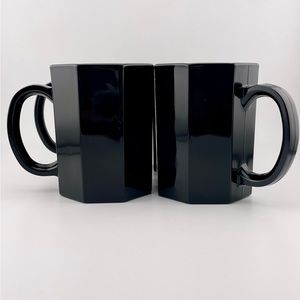 Vintage, Black Glass Octagon Mugs, Set of 4, Made in France by Arcoroc